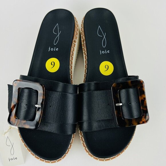 NWOB JOIE Women's Lyla Black Leather Adjustable Buckle Platform Sandals Size 9 - Picture 1 of 14